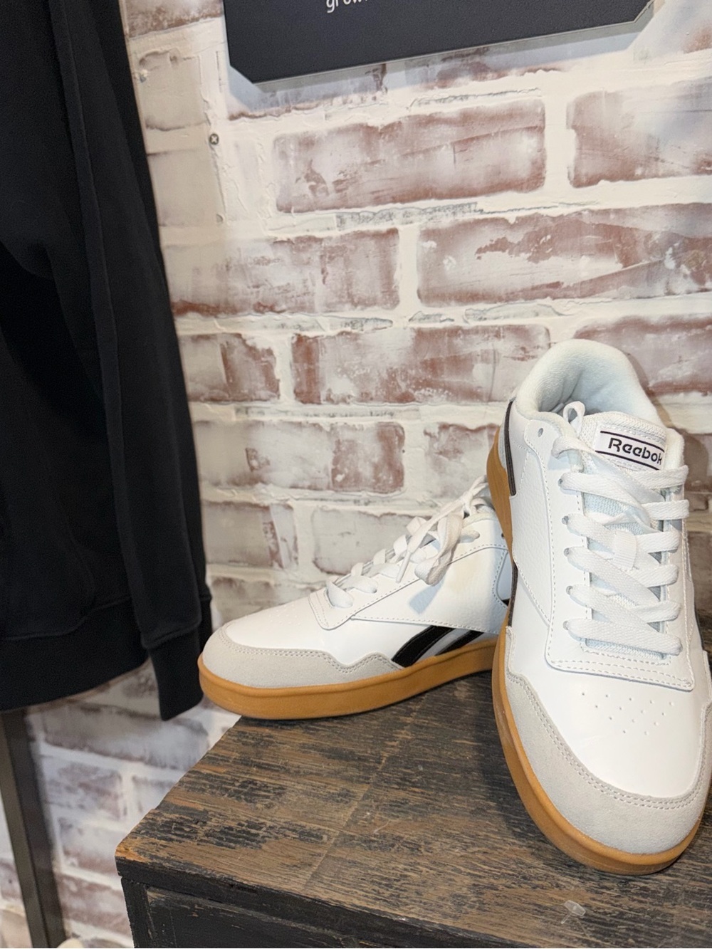 Reebok Men’s White Sneakers with Gum Sole and Black Accent